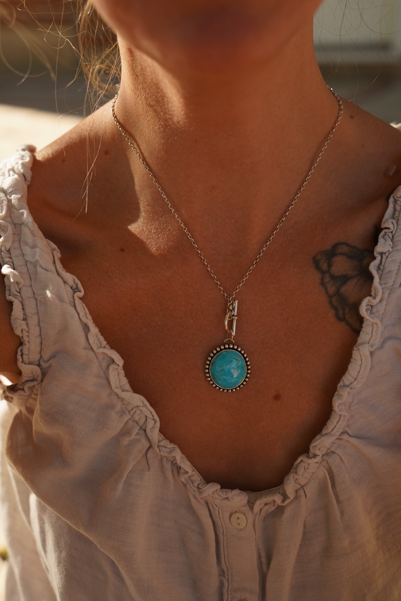 Desert Cloud Toggle Necklace in Hubei Turquoise - Golden Road Crafted