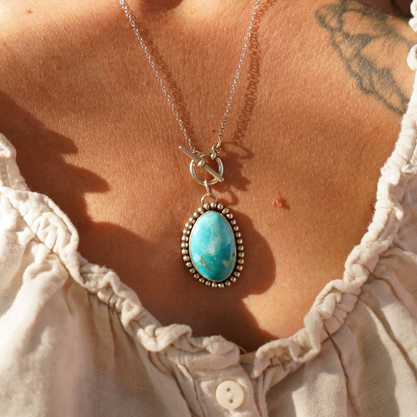 Desert Cloud Toggle Necklace in Hubei Turquoise - Golden Road Crafted