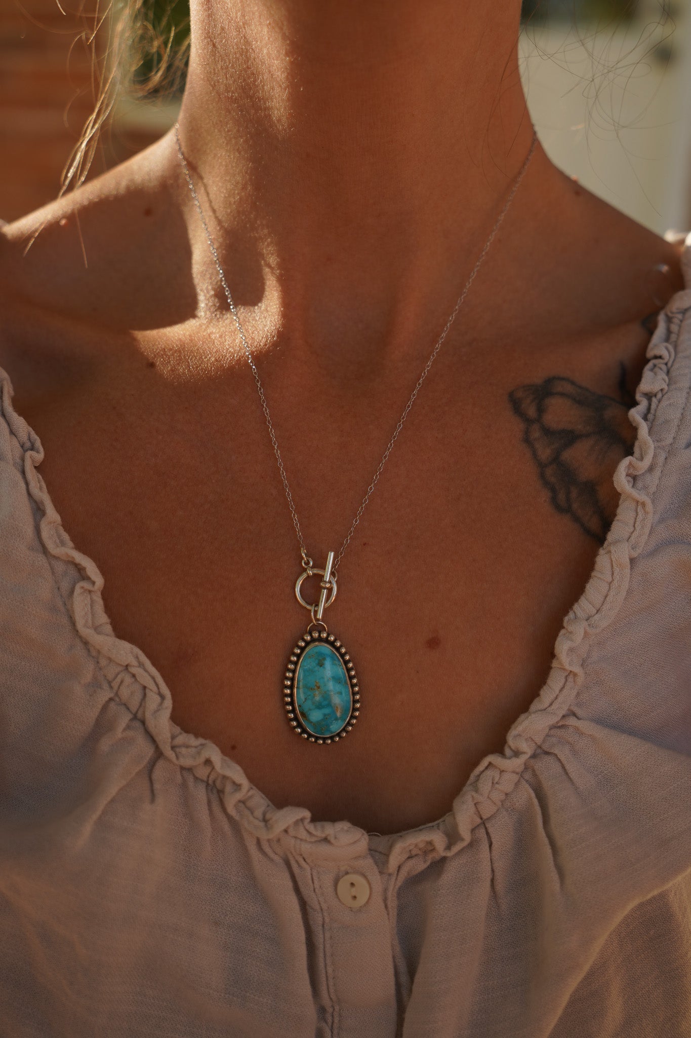 Desert Cloud Toggle Necklace in Hubei Turquoise - Golden Road Crafted