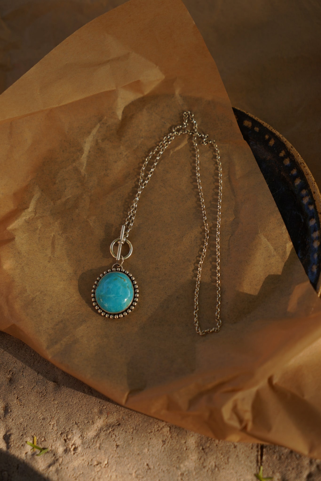 Desert Cloud Toggle Necklace in Hubei Turquoise - Golden Road Crafted
