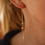 Dew Drop Ear Threaders in Carnelian + 14k Gold - fill - Golden Road Crafted