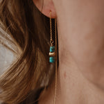 Dew Drop Ear Threaders in Hubei Turquoise - Golden Road Crafted