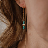 Dew Drop Ear Threaders in Hubei Turquoise - Golden Road Crafted