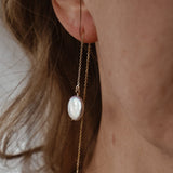 Dew Drop Ear Threaders in Mother of Pearl - Golden Road Crafted