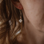 Dew Drop Ear Threaders in Mother of Pearl - Golden Road Crafted