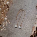 Dew Drop Ear Threaders in Mother of Pearl - Golden Road Crafted