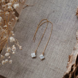 Dew Drop Ear Threaders in Mother of Pearl - Golden Road Crafted