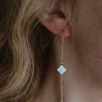 Dew Drop Ear Threaders in Mother of Pearl - Golden Road Crafted