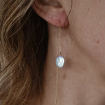 Dew Drop Ear Threaders in Mother of Pearl - Golden Road Crafted