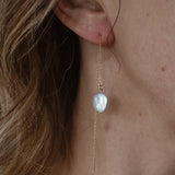 Dew Drop Ear Threaders in Mother of Pearl - Golden Road Crafted