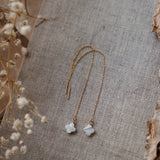 Dew Drop Ear Threaders in Mother of Pearl - Golden Road Crafted