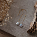 Dew Drop Ear Threaders in Mother of Pearl - Golden Road Crafted