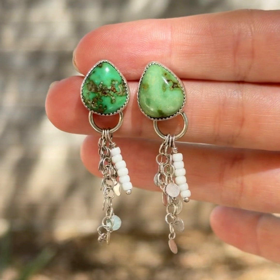 Disco Drop Earrings in Emerald Valley Turquoise - Golden Road Crafted