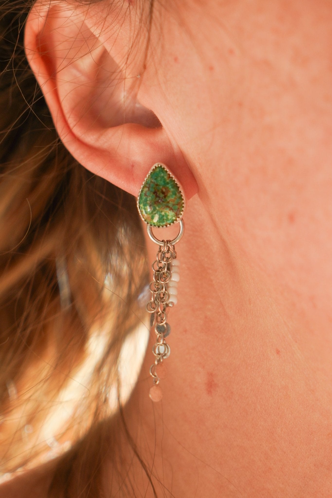 Disco Drop Earrings in Emerald Valley Turquoise - Golden Road Crafted
