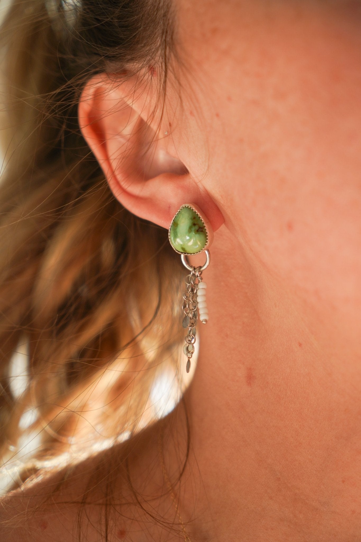 Disco Drop Earrings in Emerald Valley Turquoise - Golden Road Crafted