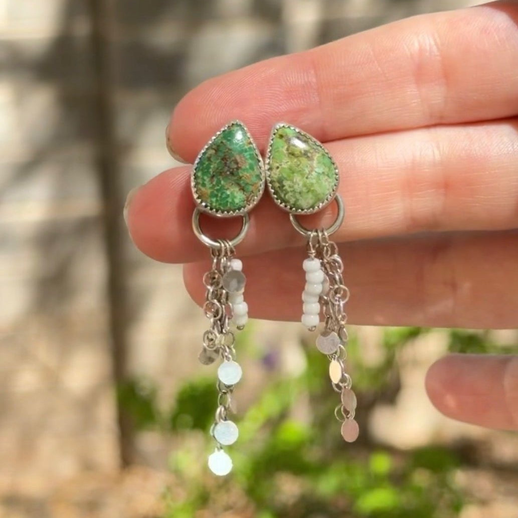 Disco Drop Earrings in Emerald Valley Turquoise - Golden Road Crafted
