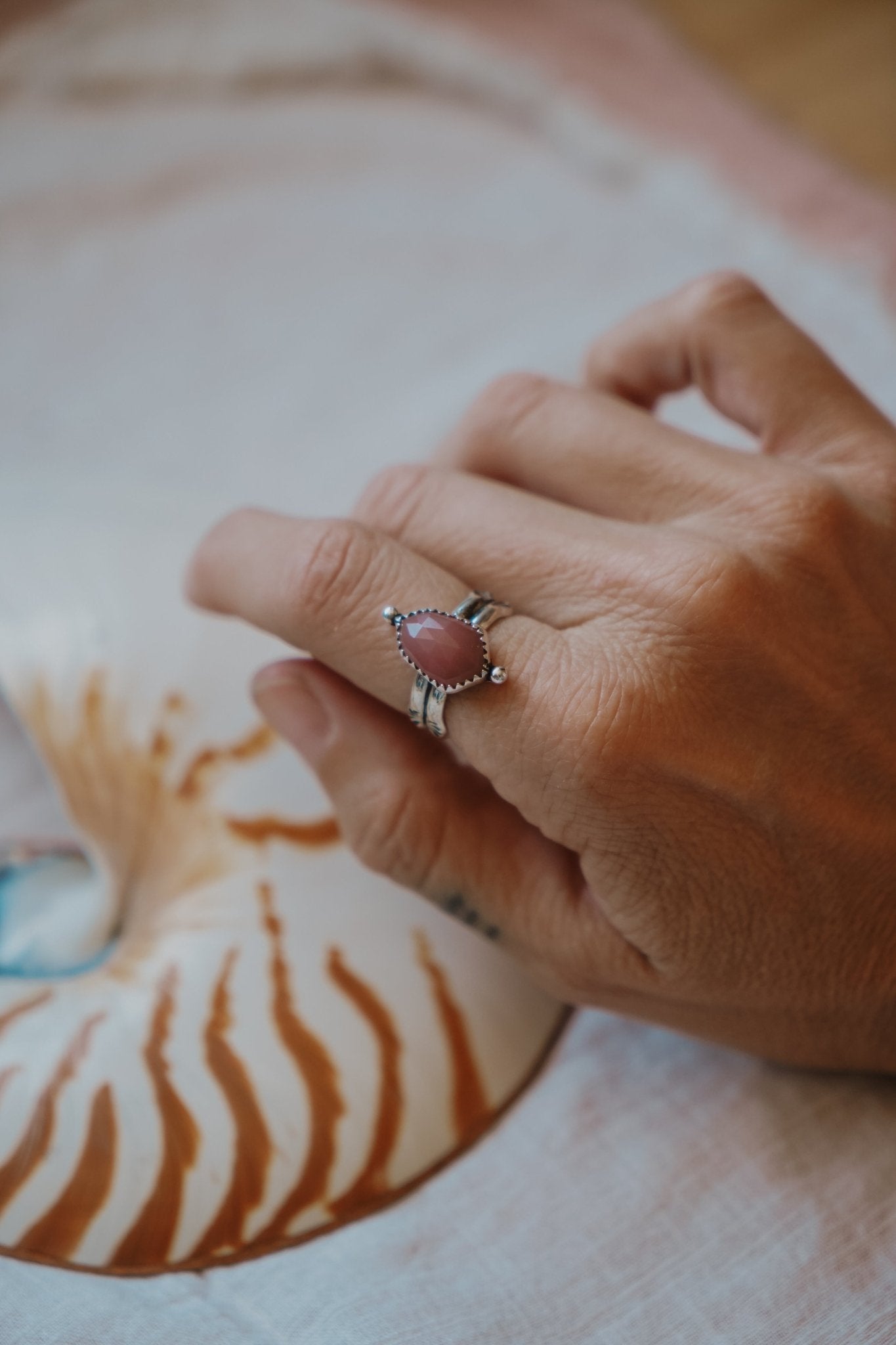 Dollop Ring in Rose Quartz (Size 8) - Golden Road Crafted