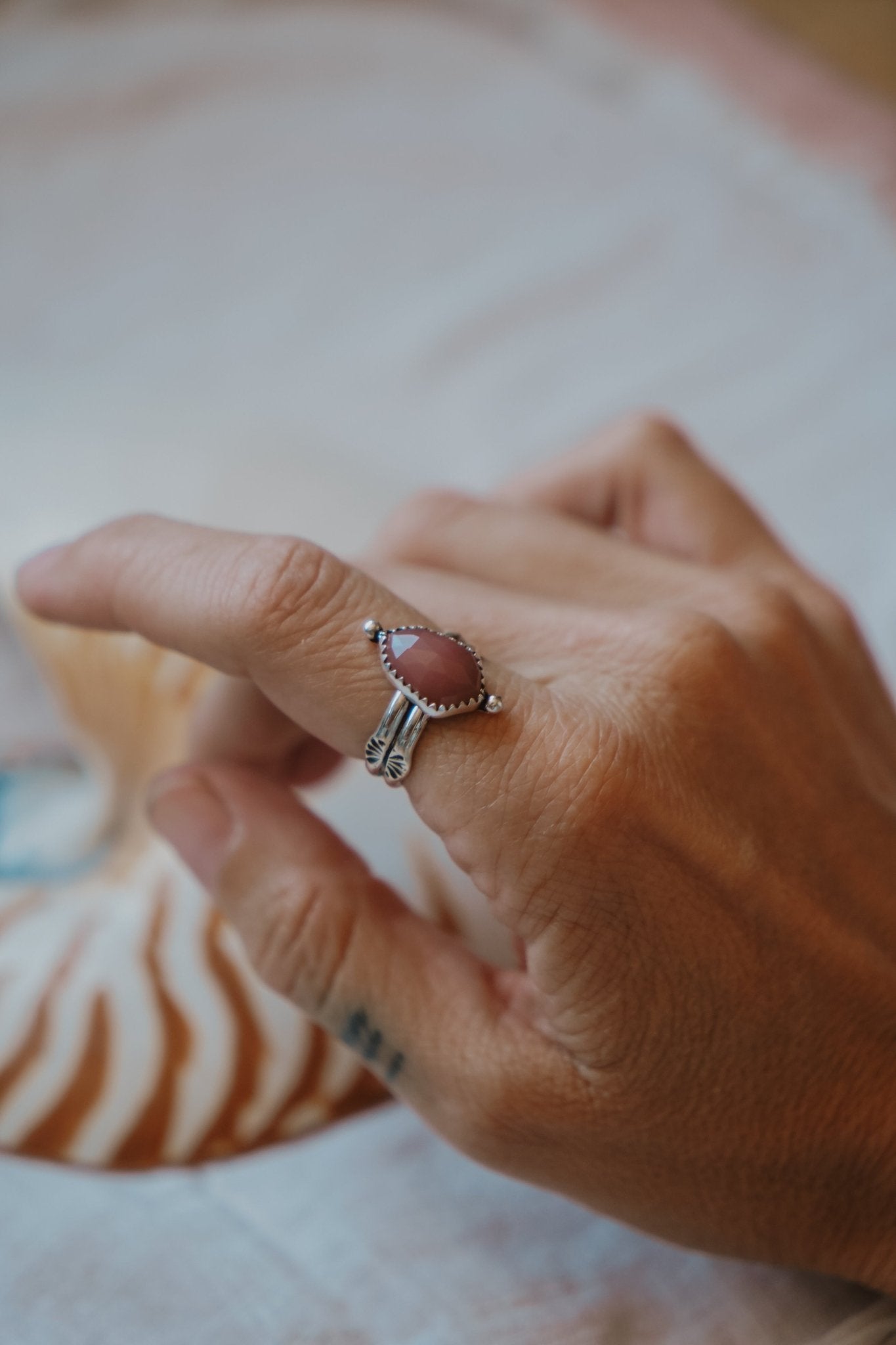 Dollop Ring in Rose Quartz (Size 8) - Golden Road Crafted