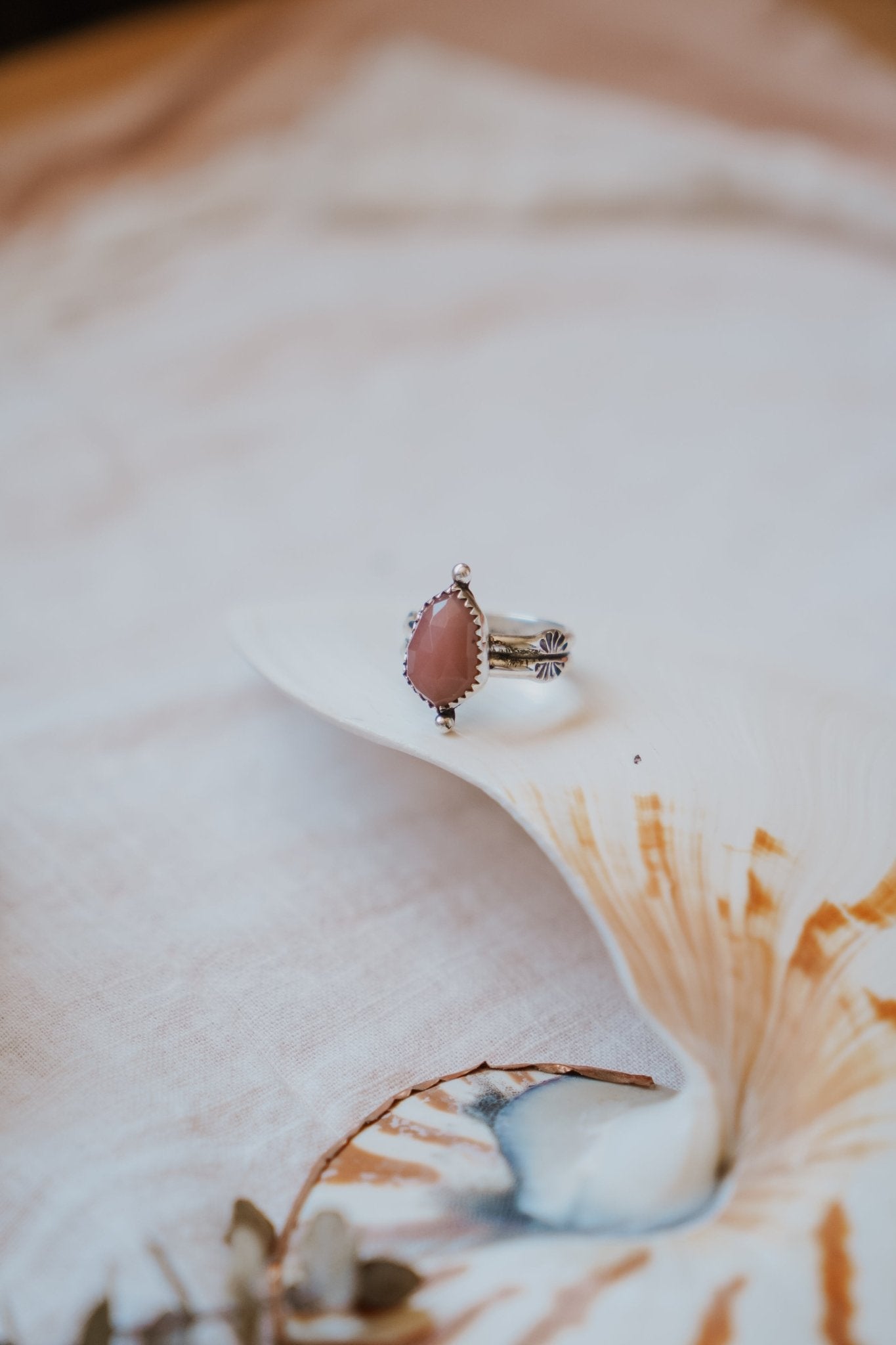 Dollop Ring in Rose Quartz (Size 8) - Golden Road Crafted