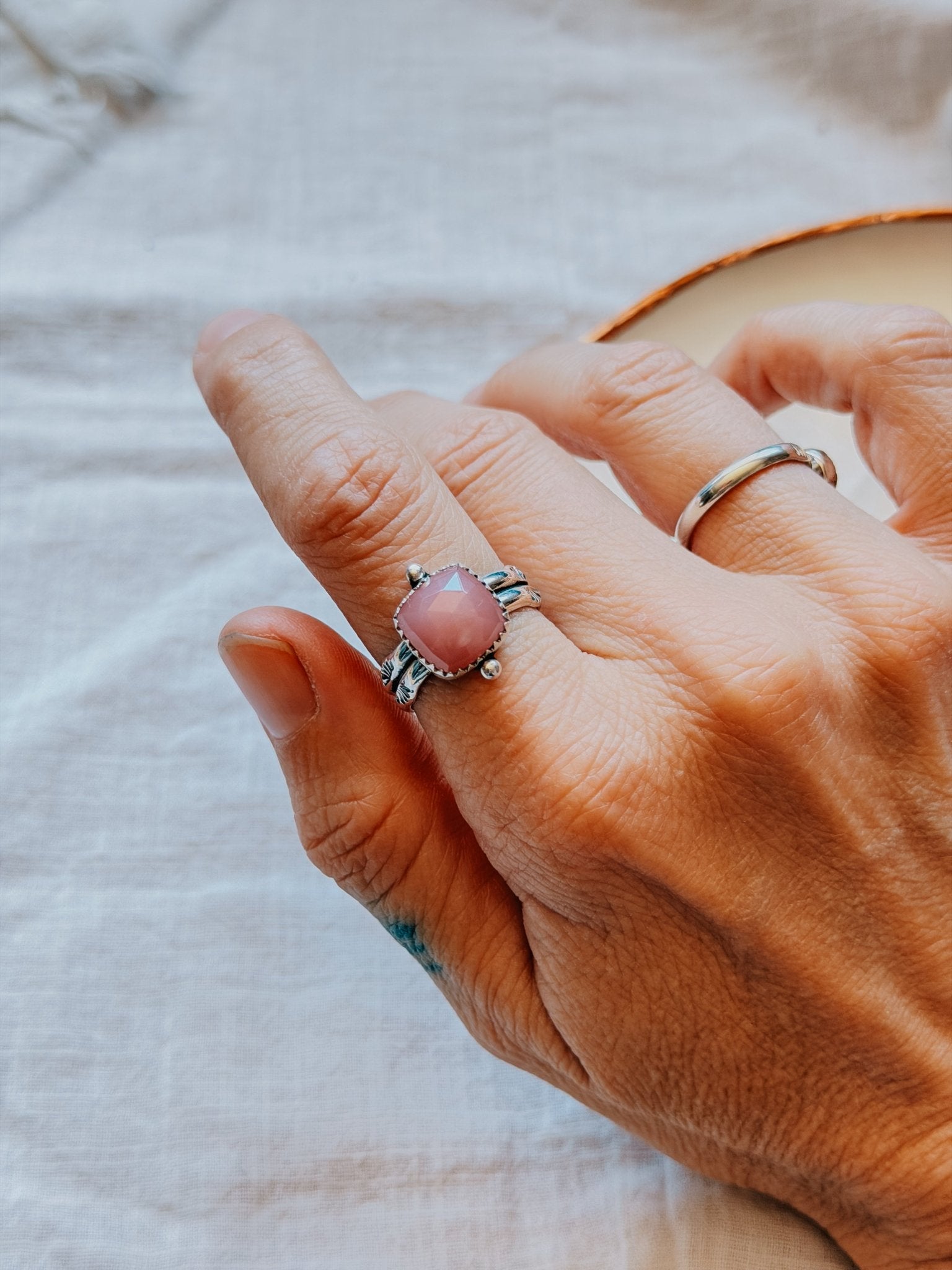 Dollop Ring in Rose Quartz (Size 9) - Golden Road Crafted