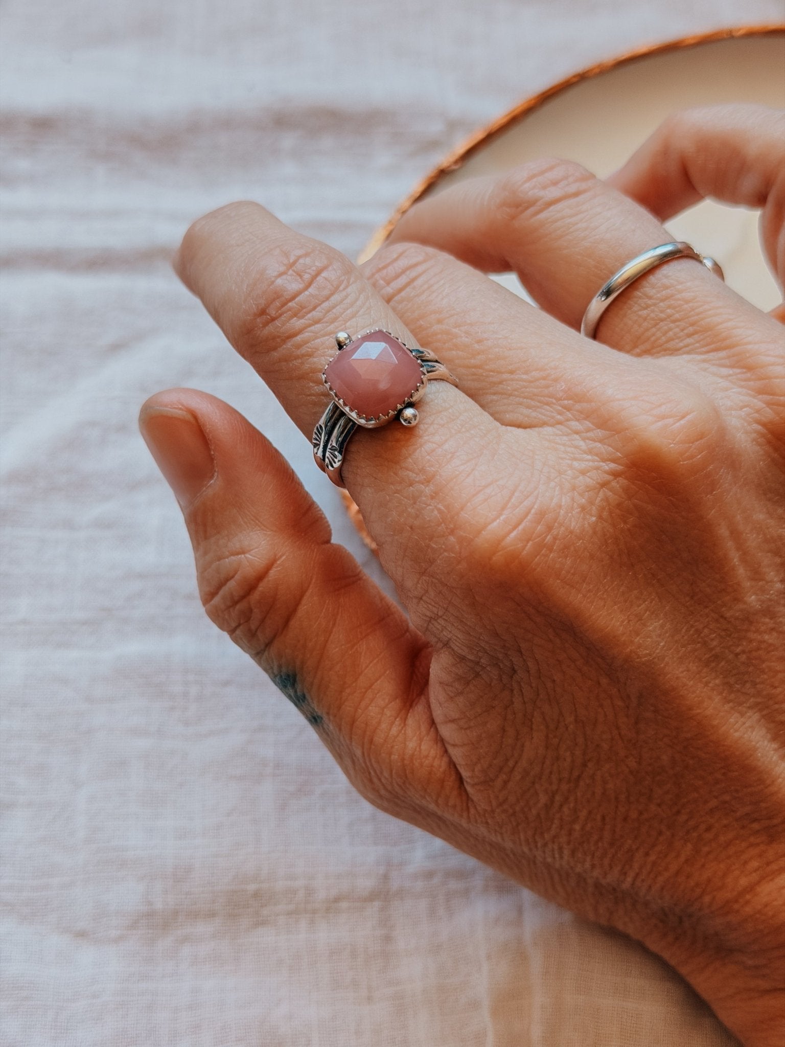 Dollop Ring in Rose Quartz (Size 9) - Golden Road Crafted