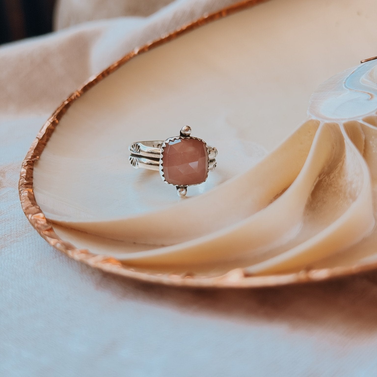 Dollop Ring in Rose Quartz (Size 9) - Golden Road Crafted