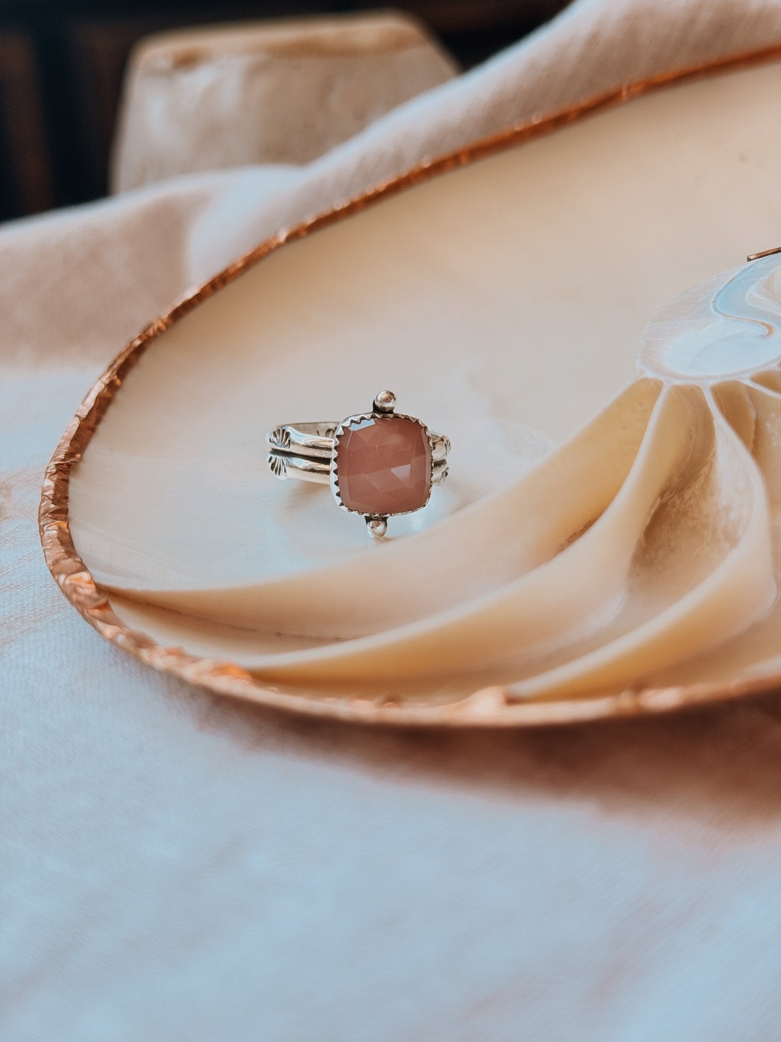 Dollop Ring in Rose Quartz (Size 9) - Golden Road Crafted