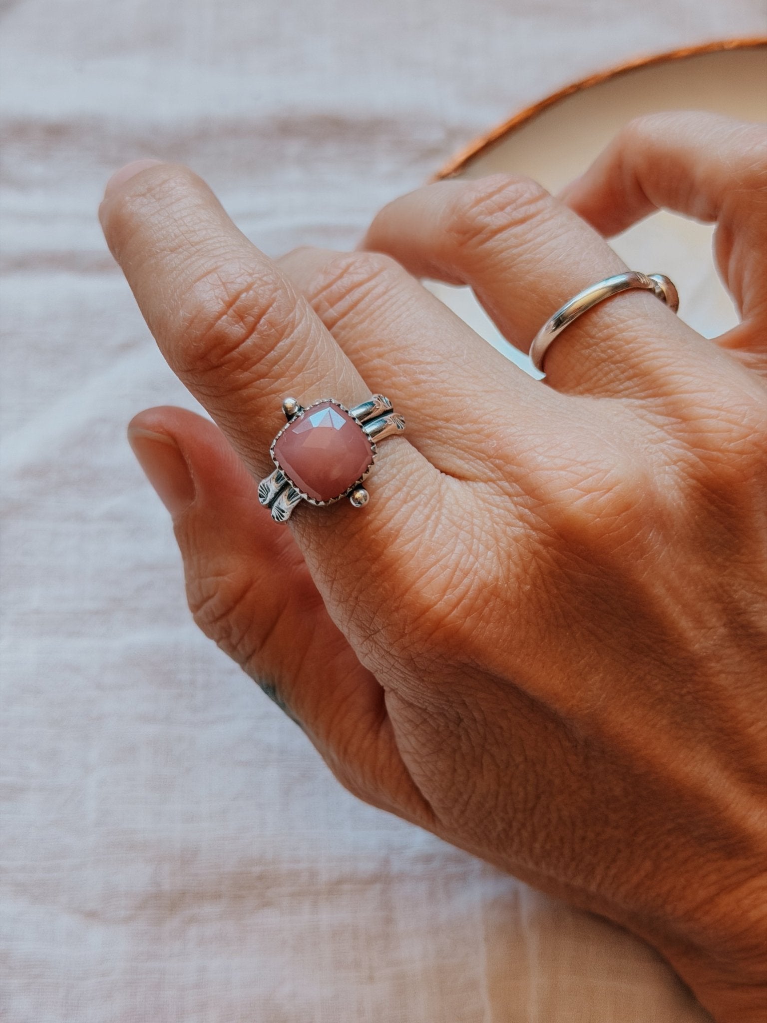 Dollop Ring in Rose Quartz (Size 9) - Golden Road Crafted