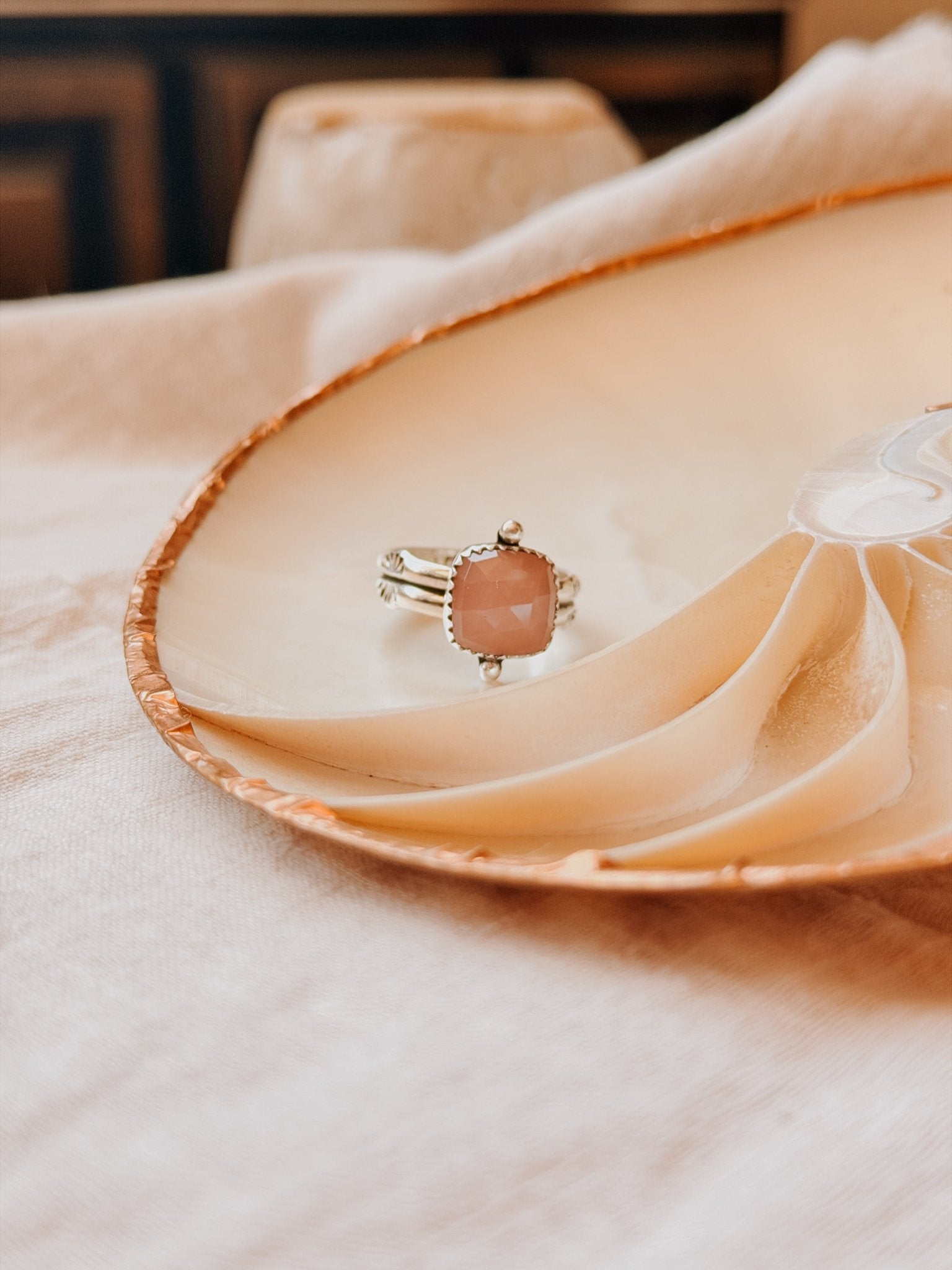 Dollop Ring in Rose Quartz (Size 9) - Golden Road Crafted