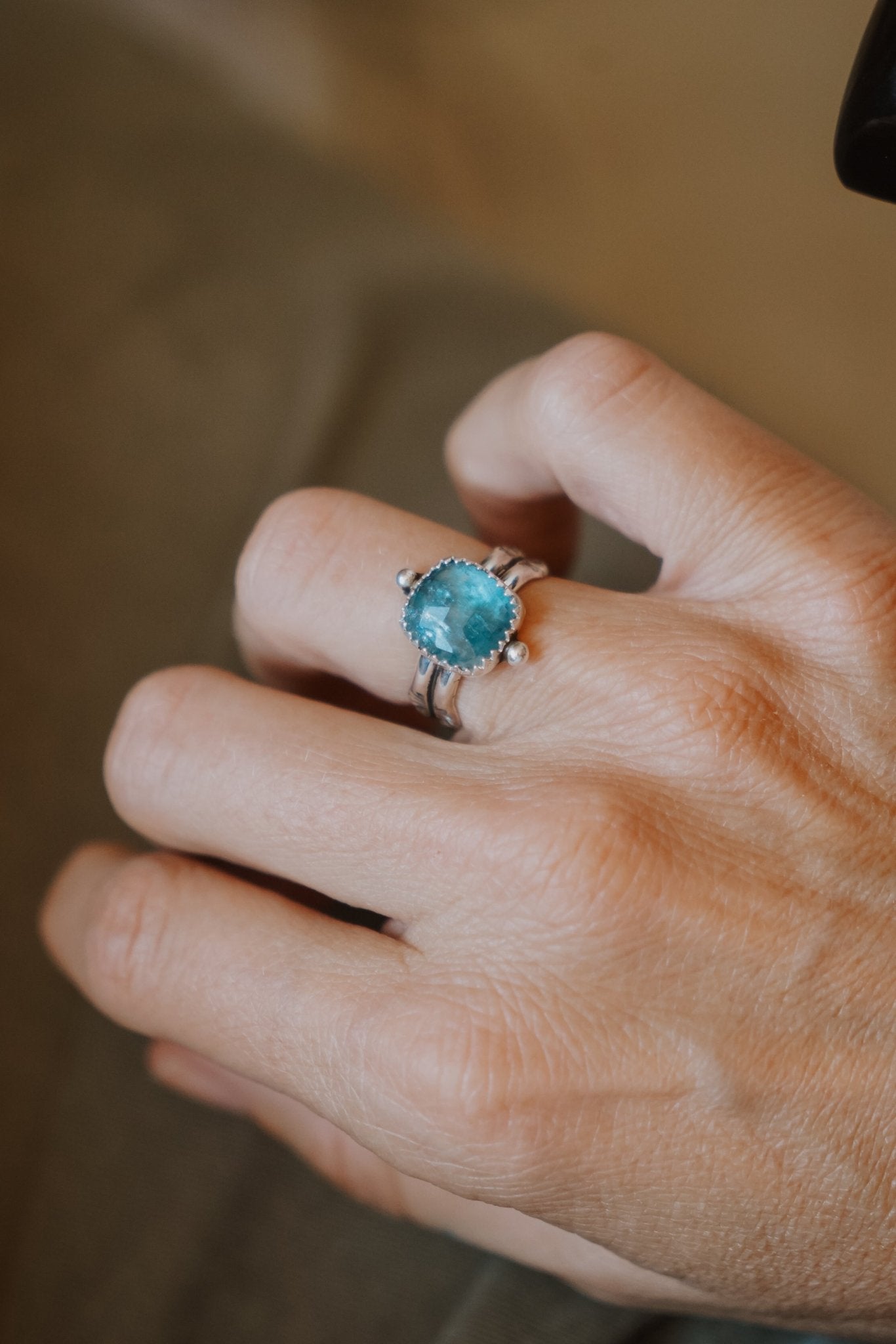 Dollop Ring in Sky Blue Kyanite (Size 7) - Golden Road Crafted