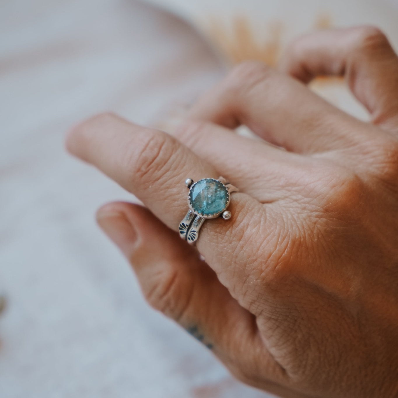 Dollop Ring in Sky Blue Kyanite (Size 7.25) - Golden Road Crafted