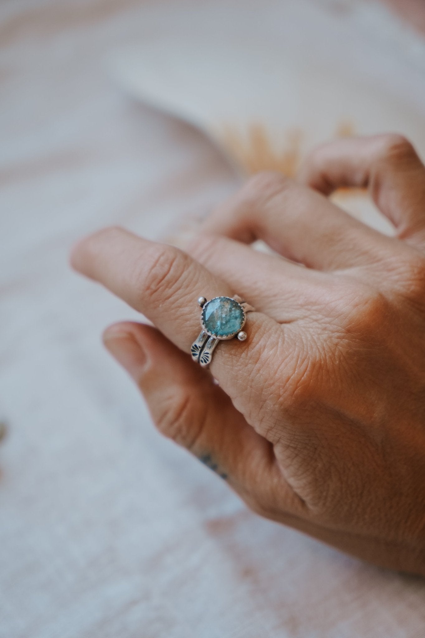 Dollop Ring in Sky Blue Kyanite (Size 7.25) - Golden Road Crafted