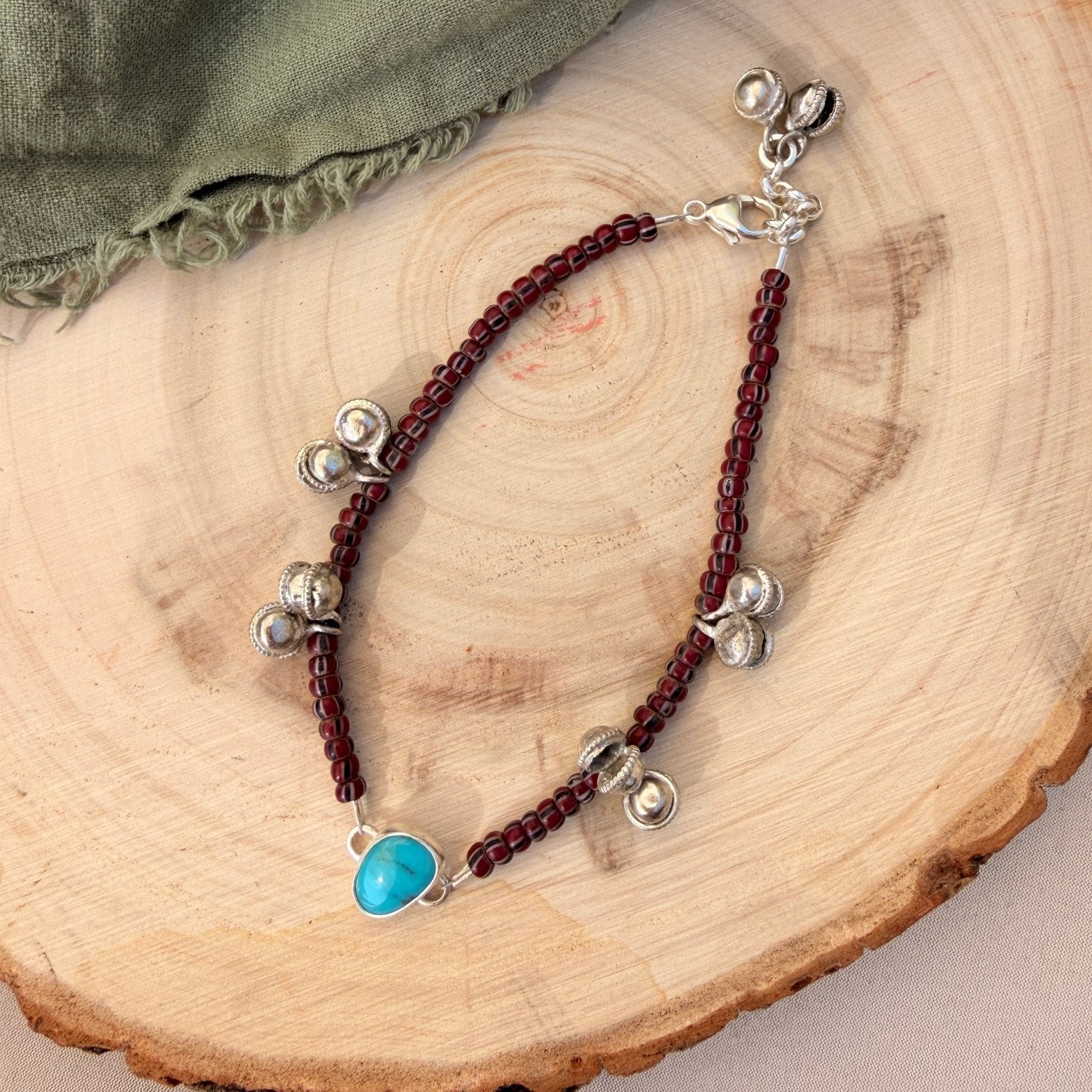 Dopamine BellDrop Anklet in Carico Lake Turquoise - Golden Road Crafted