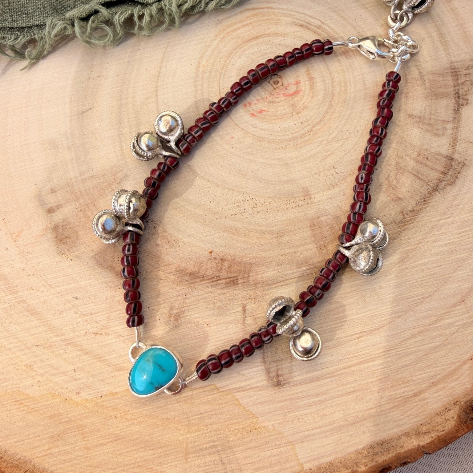 Dopamine BellDrop Anklet in Carico Lake Turquoise - Golden Road Crafted