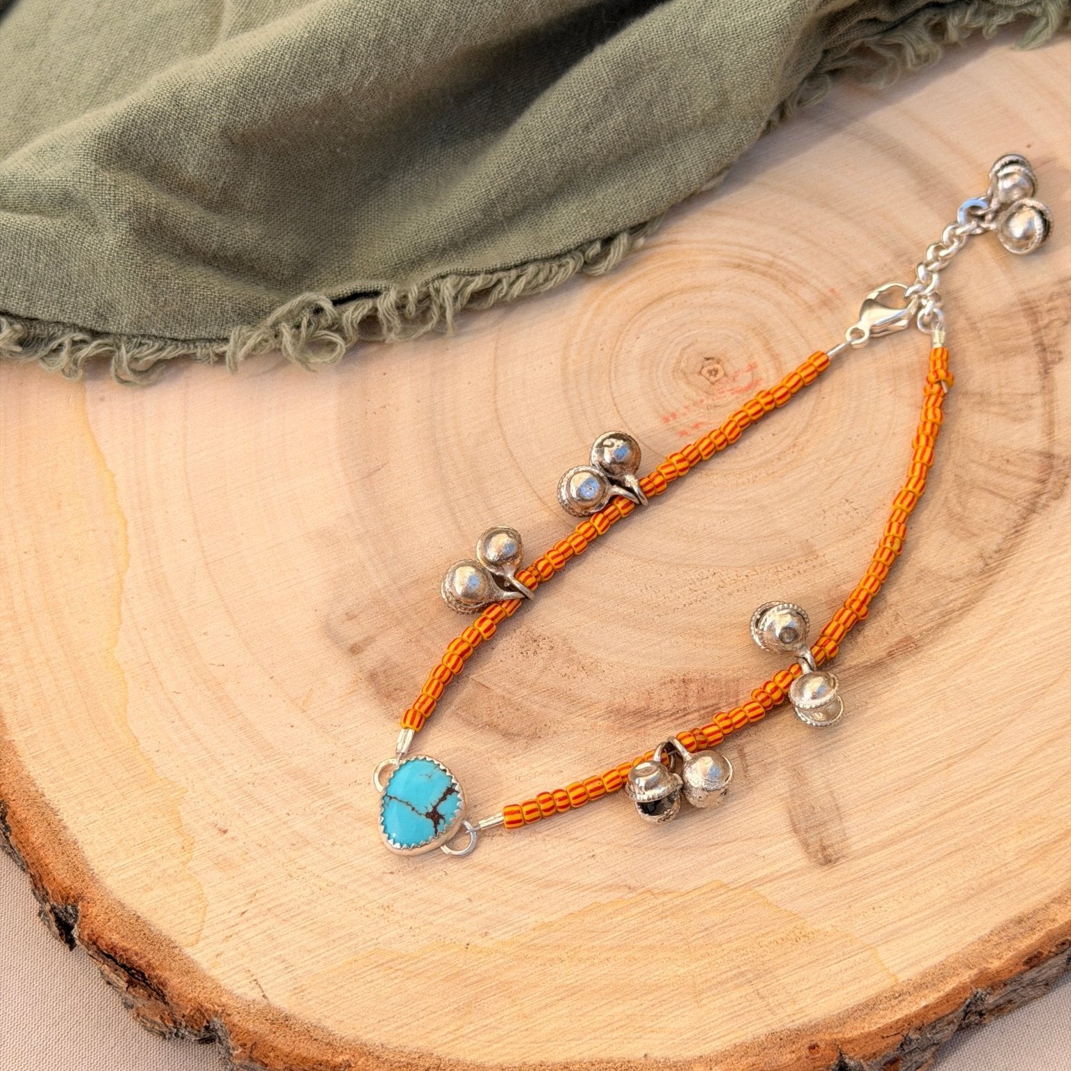 Dopamine BellDrop Anklet in Egyptian Turquoise - Golden Road Crafted