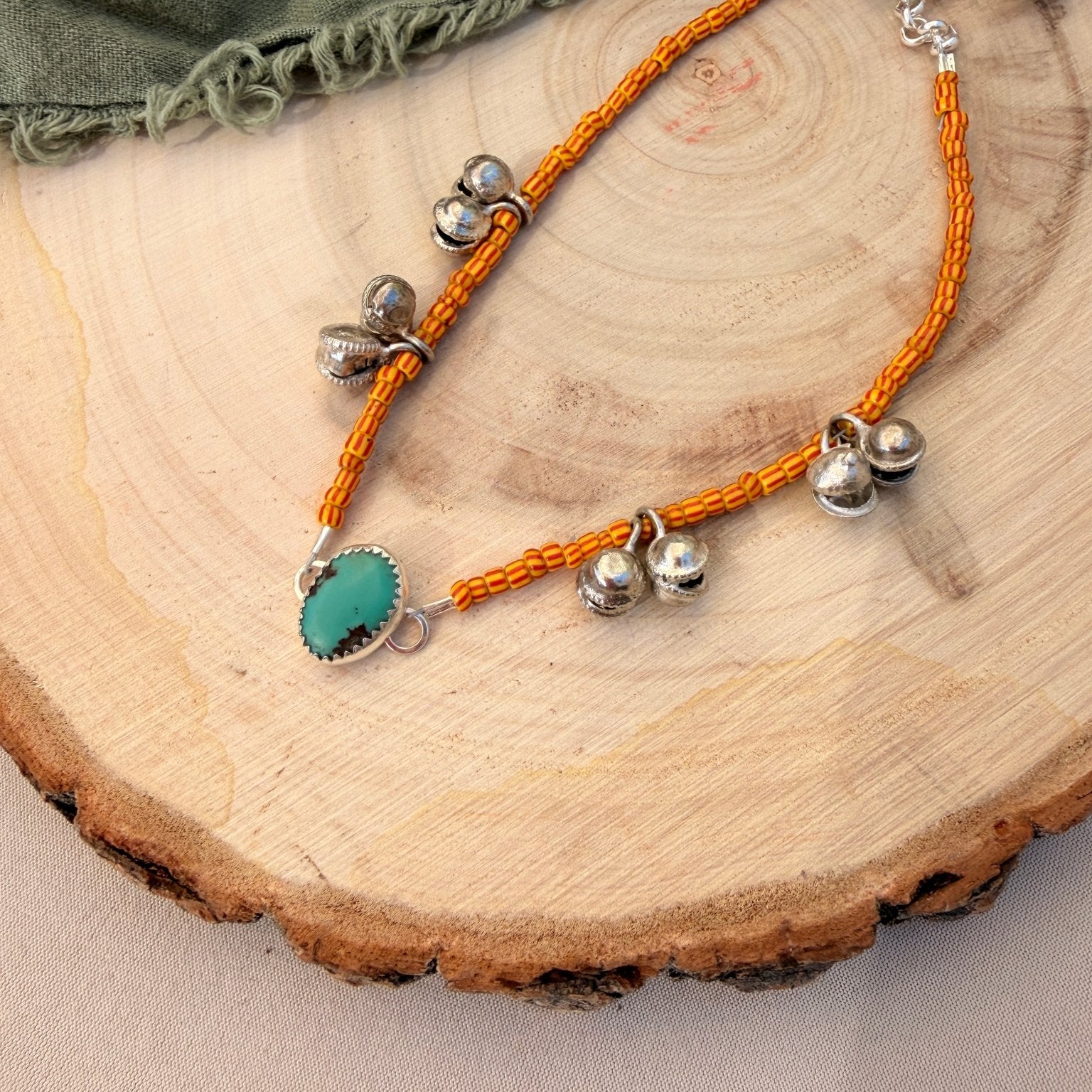Dopamine BellDrop Anklet in Hubei Turquoise - Golden Road Crafted
