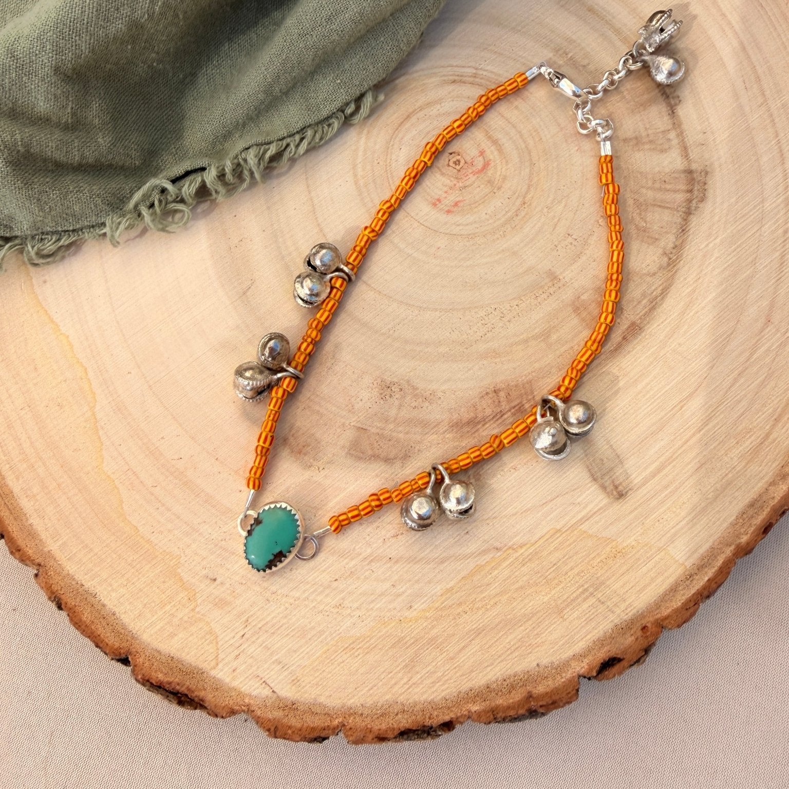 Dopamine BellDrop Anklet in Hubei Turquoise - Golden Road Crafted