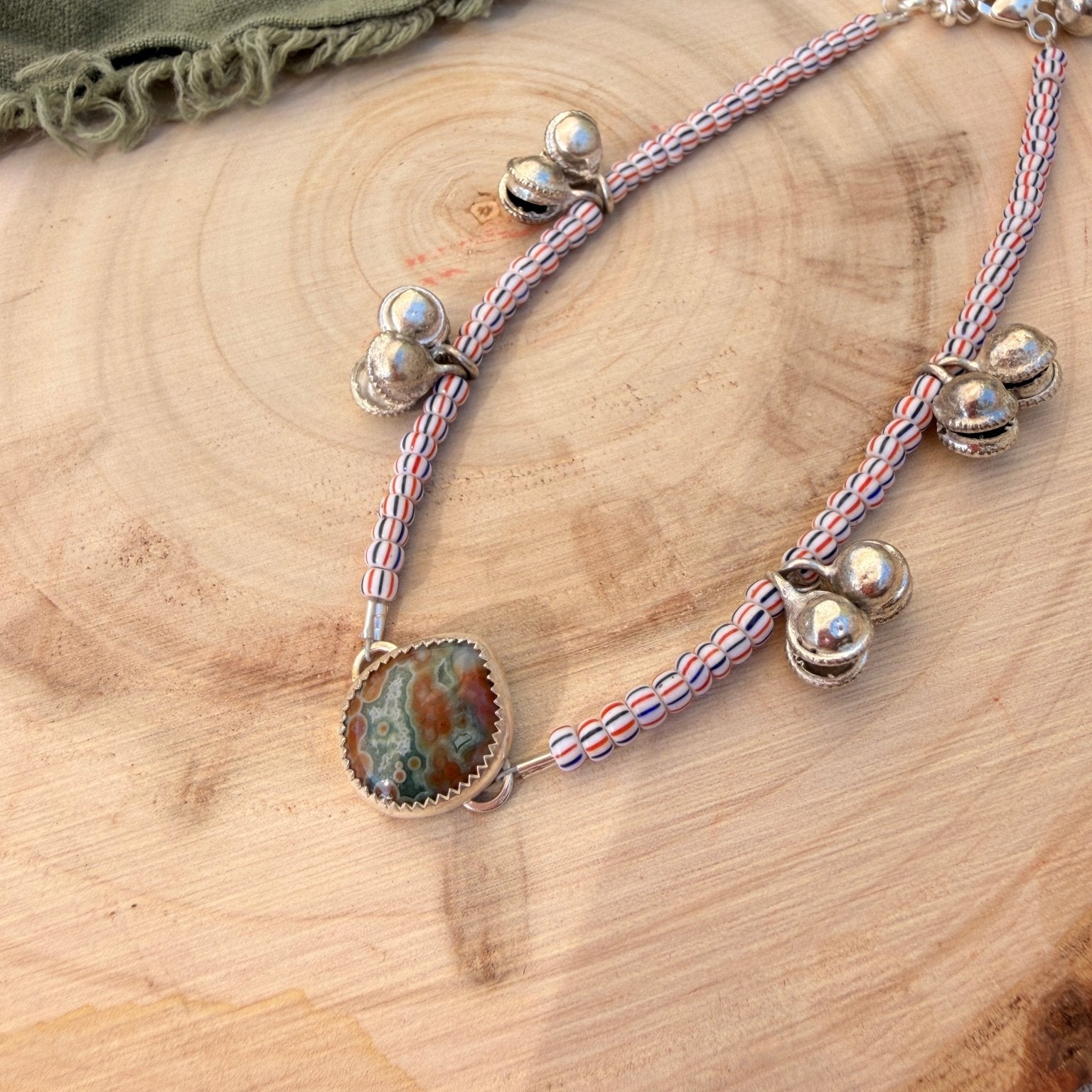 Dopamine BellDrop Anklet in Ocean Jasper - Golden Road Crafted