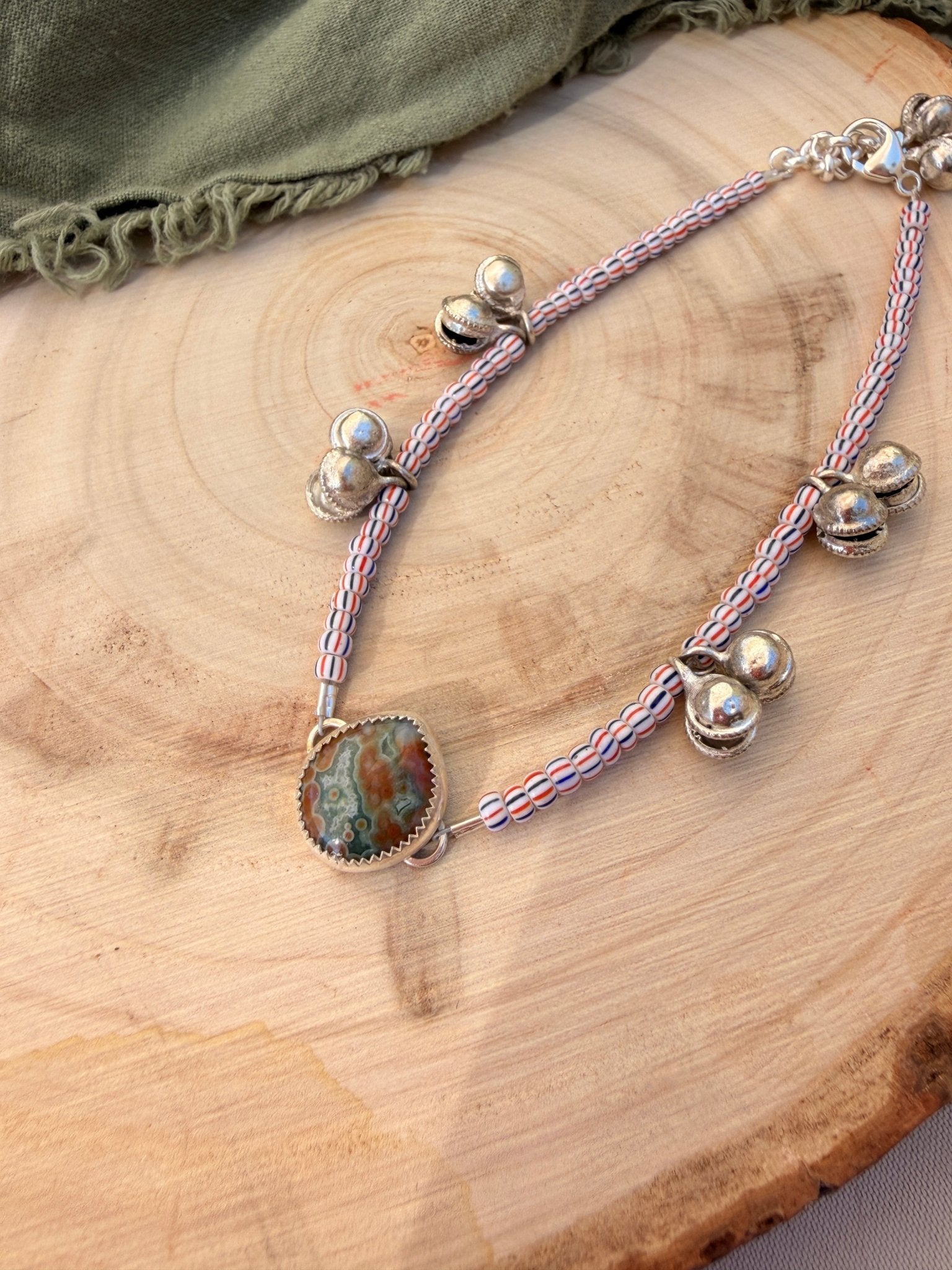 Dopamine BellDrop Anklet in Ocean Jasper - Golden Road Crafted
