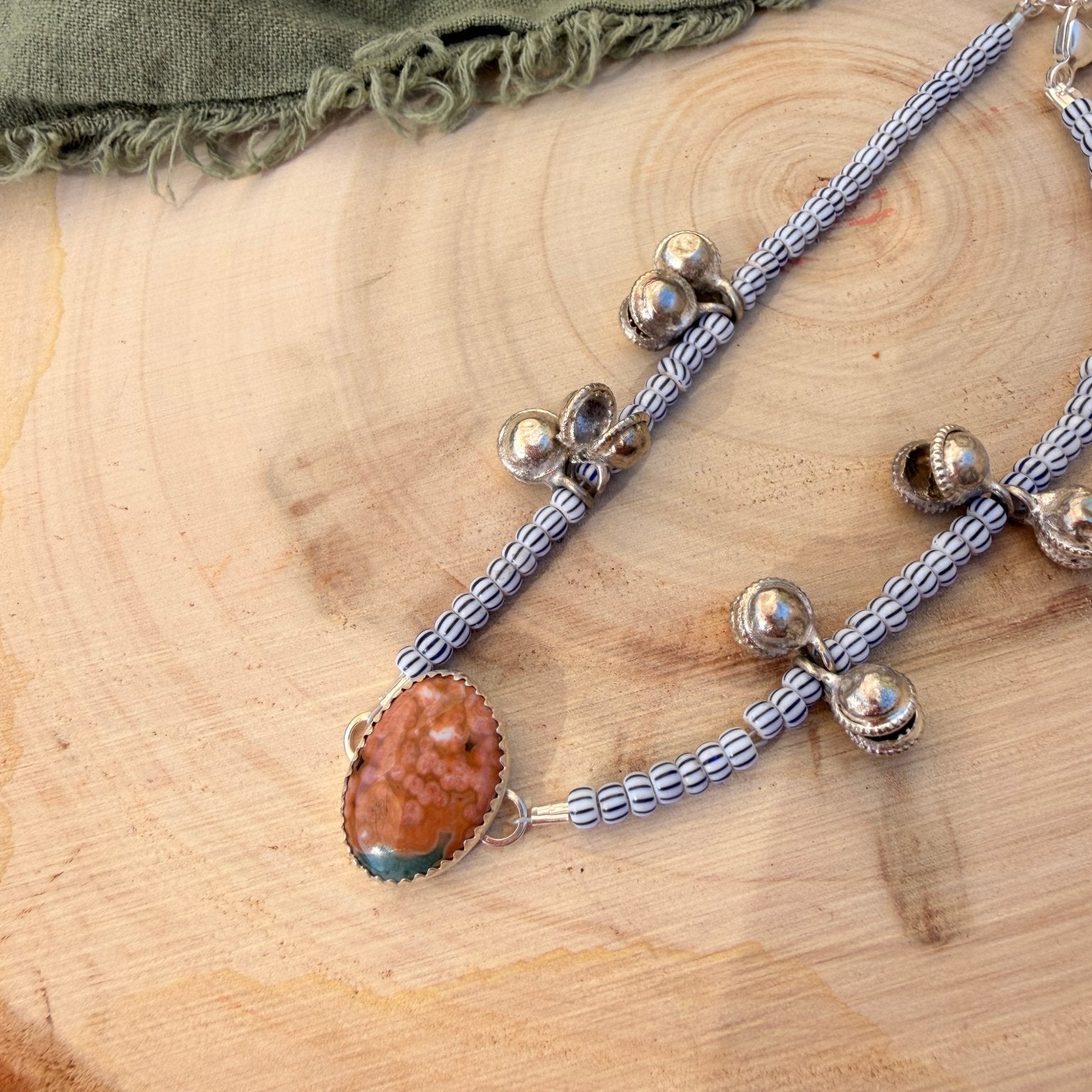 Dopamine BellDrop Anklet in Ocean Jasper - Golden Road Crafted