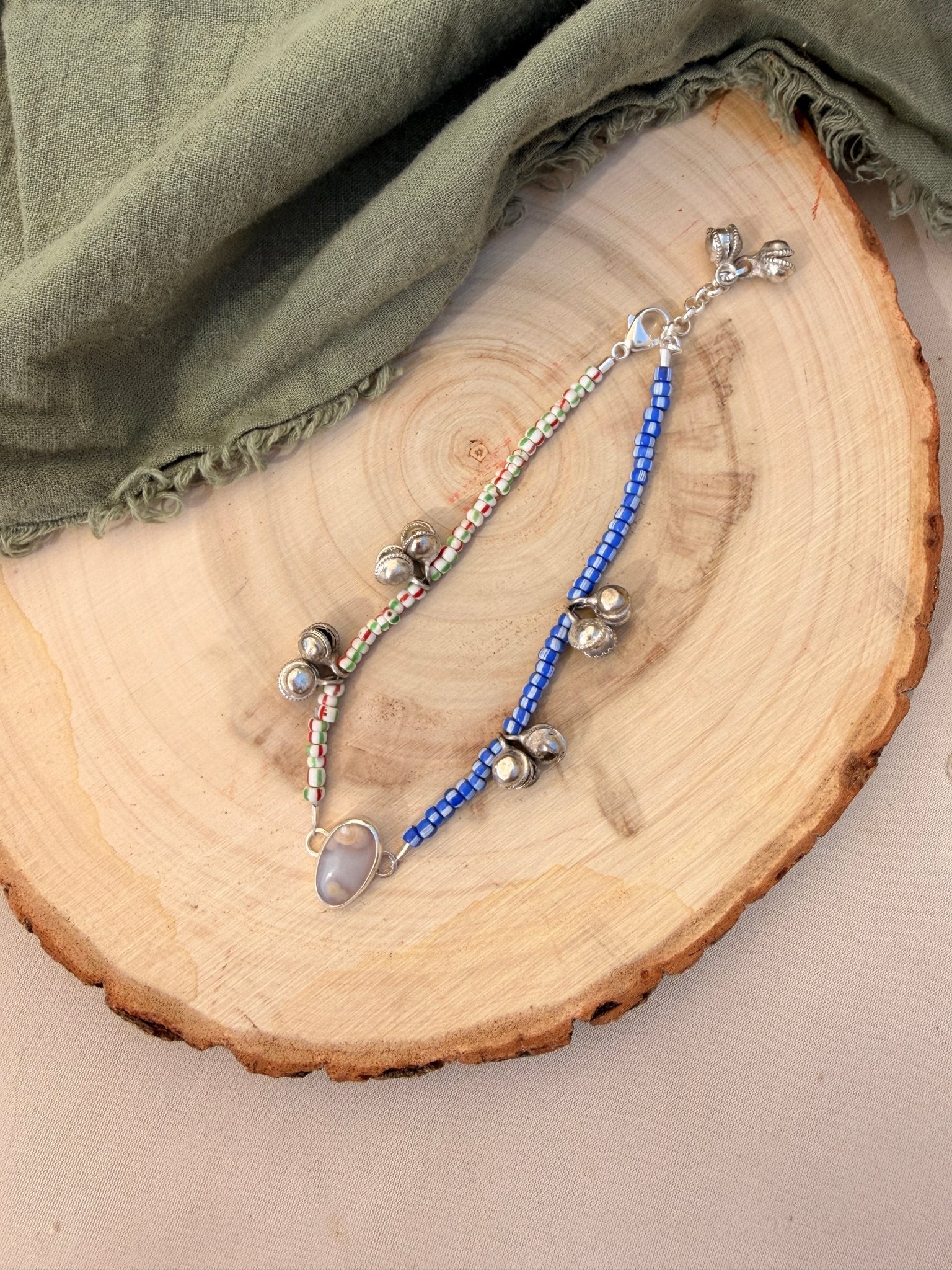 Dopamine BellDrop Anklet in Ocean Jasper - Golden Road Crafted