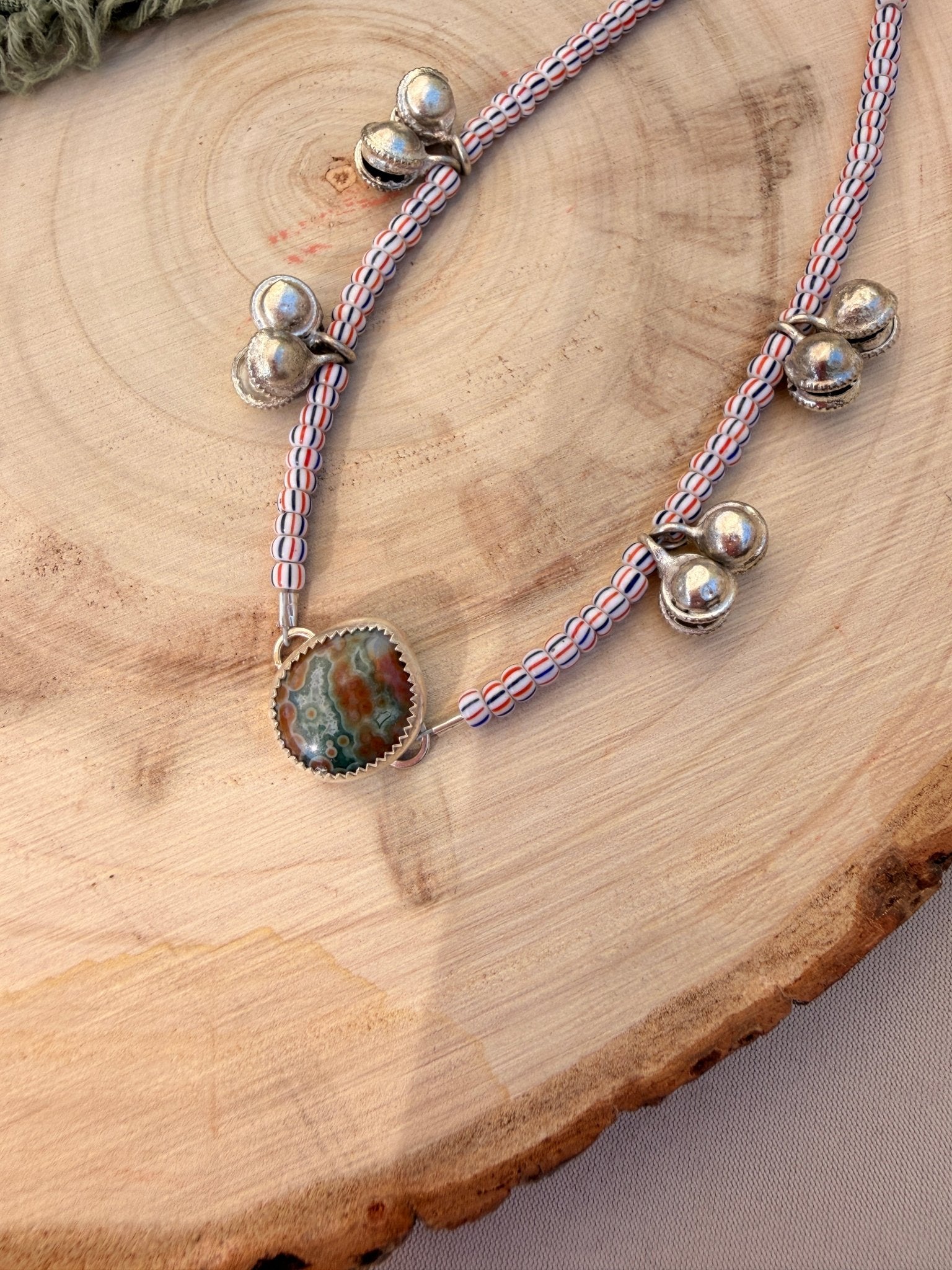 Dopamine BellDrop Anklet in Ocean Jasper - Golden Road Crafted