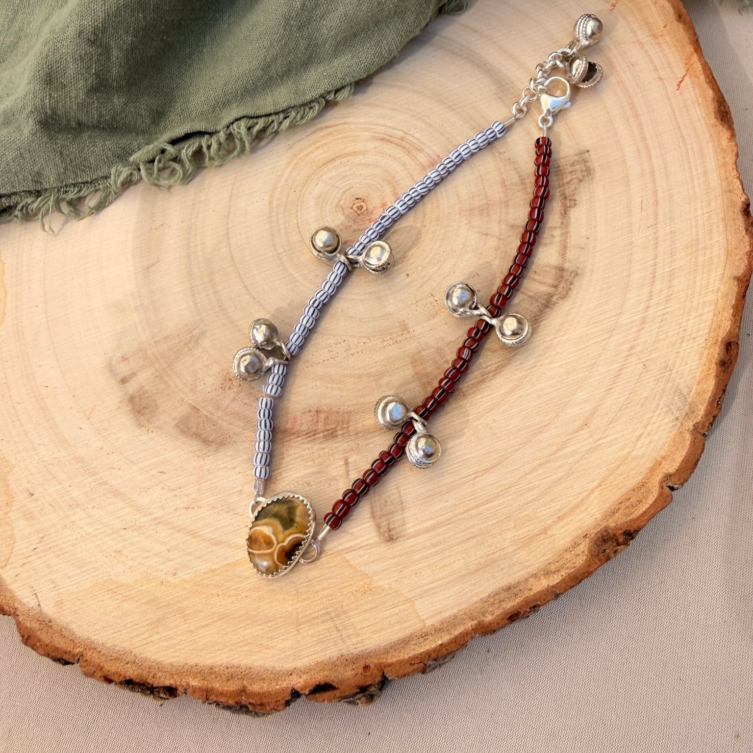 Dopamine BellDrop Anklet in Ocean Jasper - Golden Road Crafted