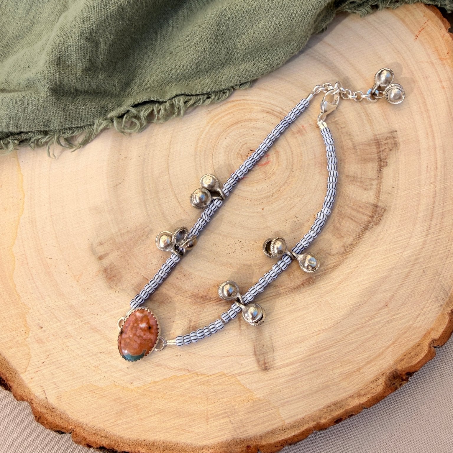 Dopamine BellDrop Anklet in Ocean Jasper - Golden Road Crafted