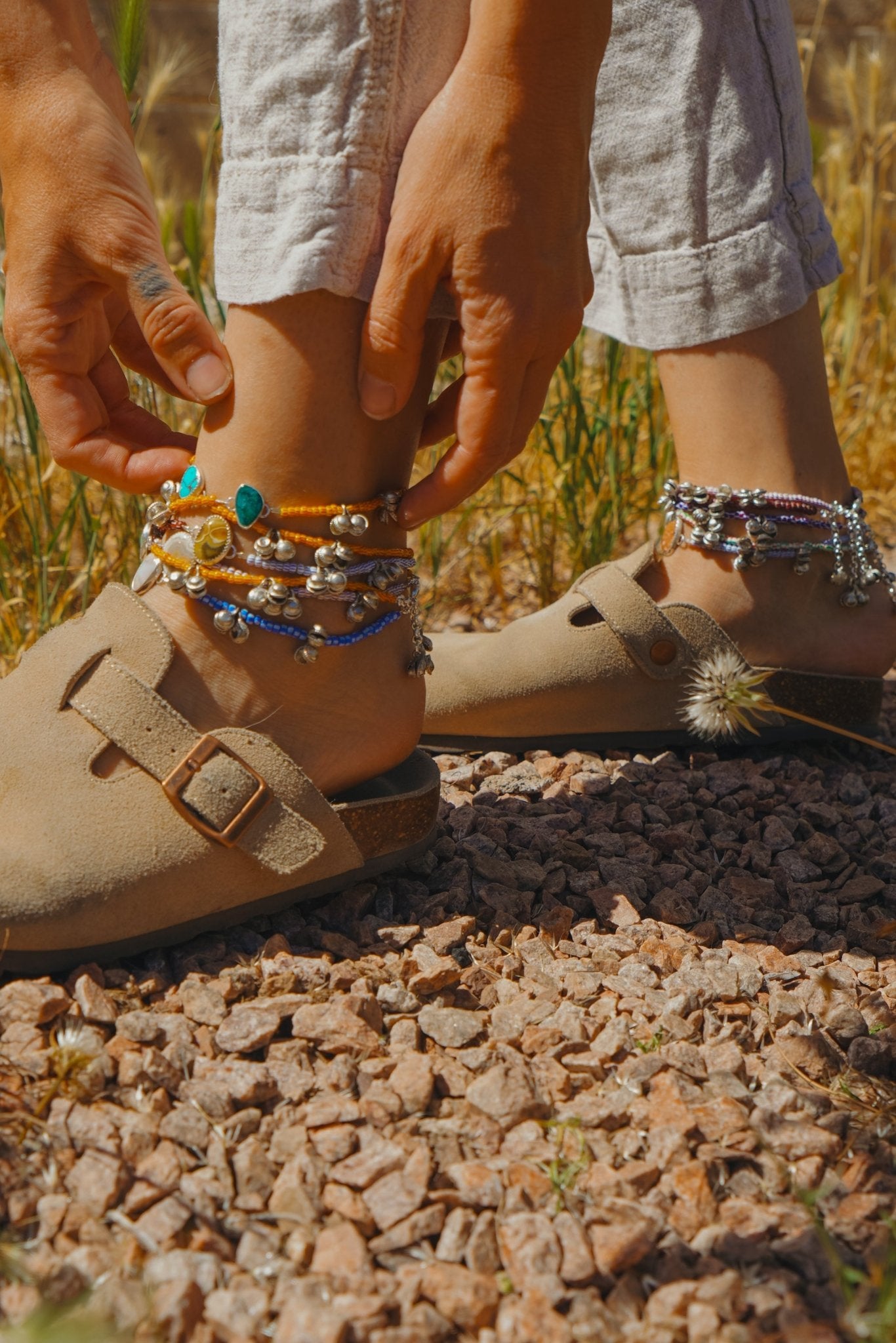 Dopamine BellDrop Anklet in Ocean Jasper - Golden Road Crafted