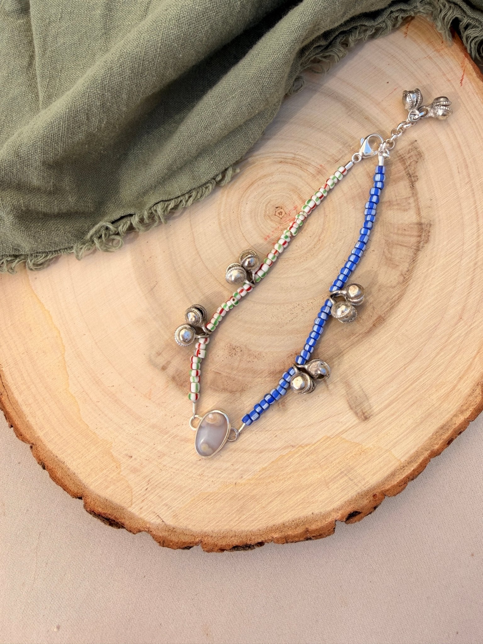 Dopamine BellDrop Anklet in Ocean Jasper - Golden Road Crafted