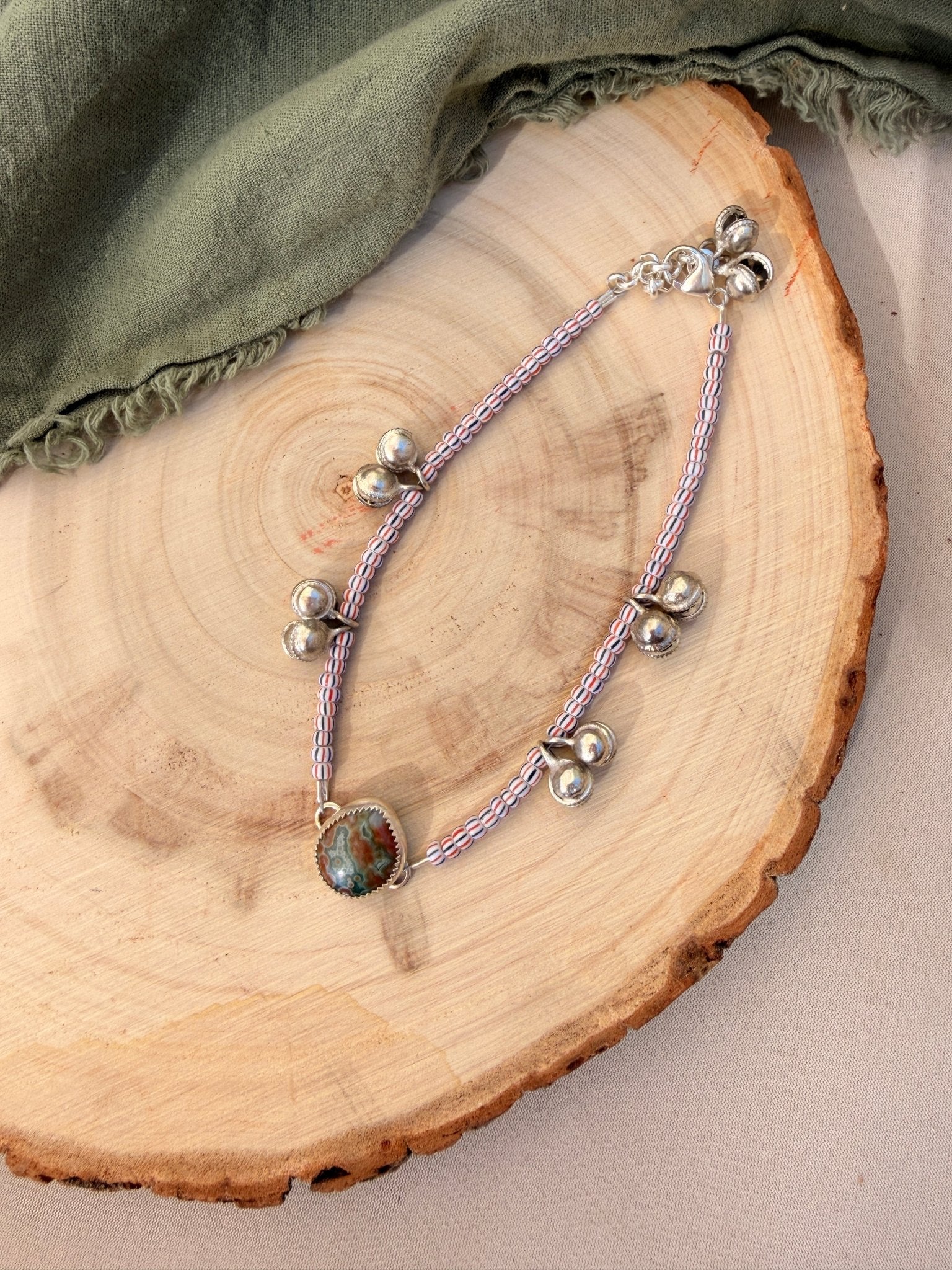 Dopamine BellDrop Anklet in Ocean Jasper - Golden Road Crafted
