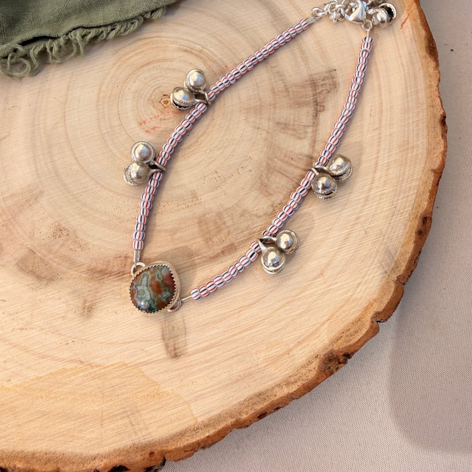 Dopamine BellDrop Anklet in Ocean Jasper - Golden Road Crafted