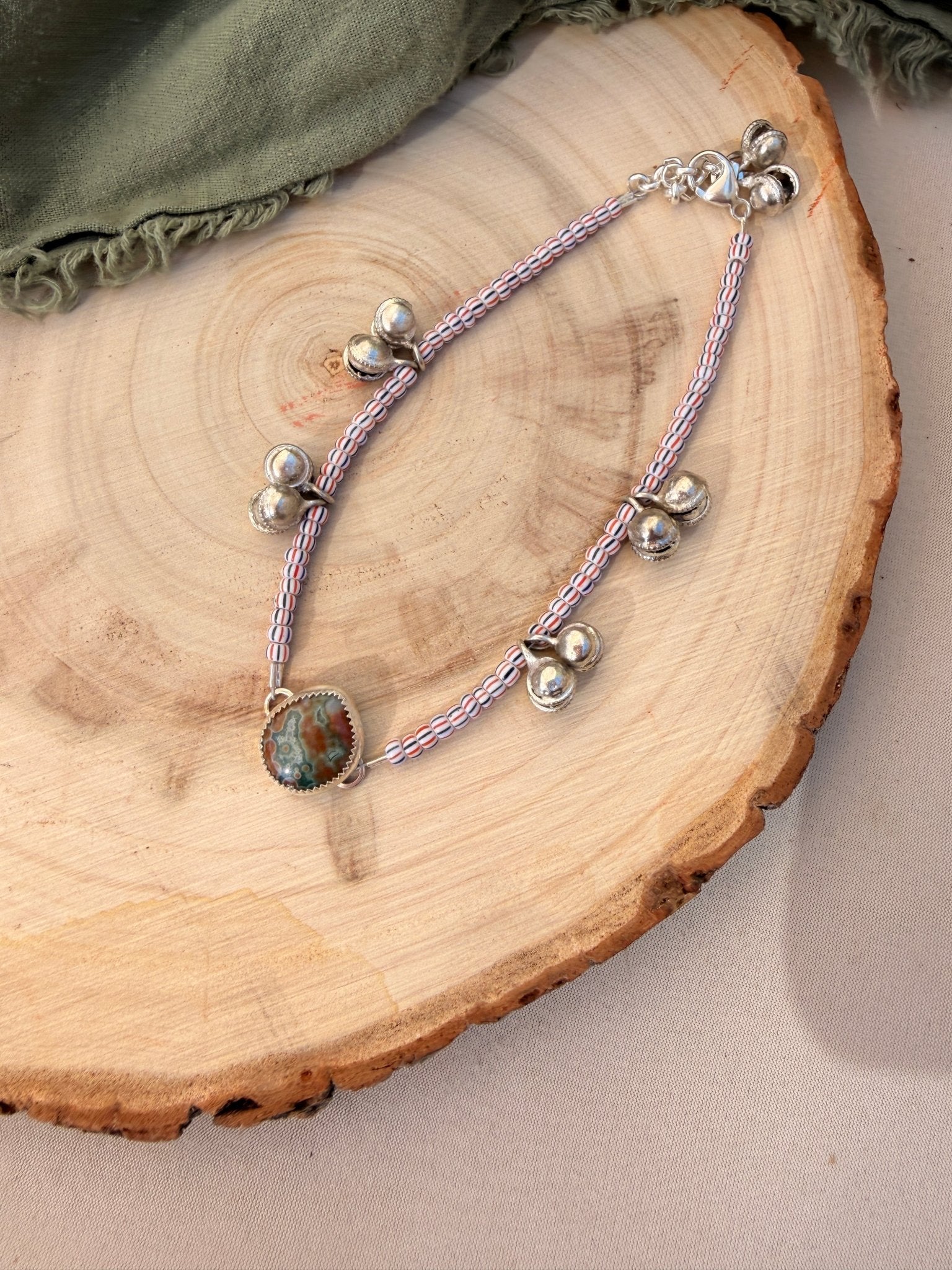 Dopamine BellDrop Anklet in Ocean Jasper - Golden Road Crafted