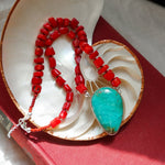 Dream Girl Necklace No. 1 in Hubei Turquoise & Red Coral - Golden Road Crafted